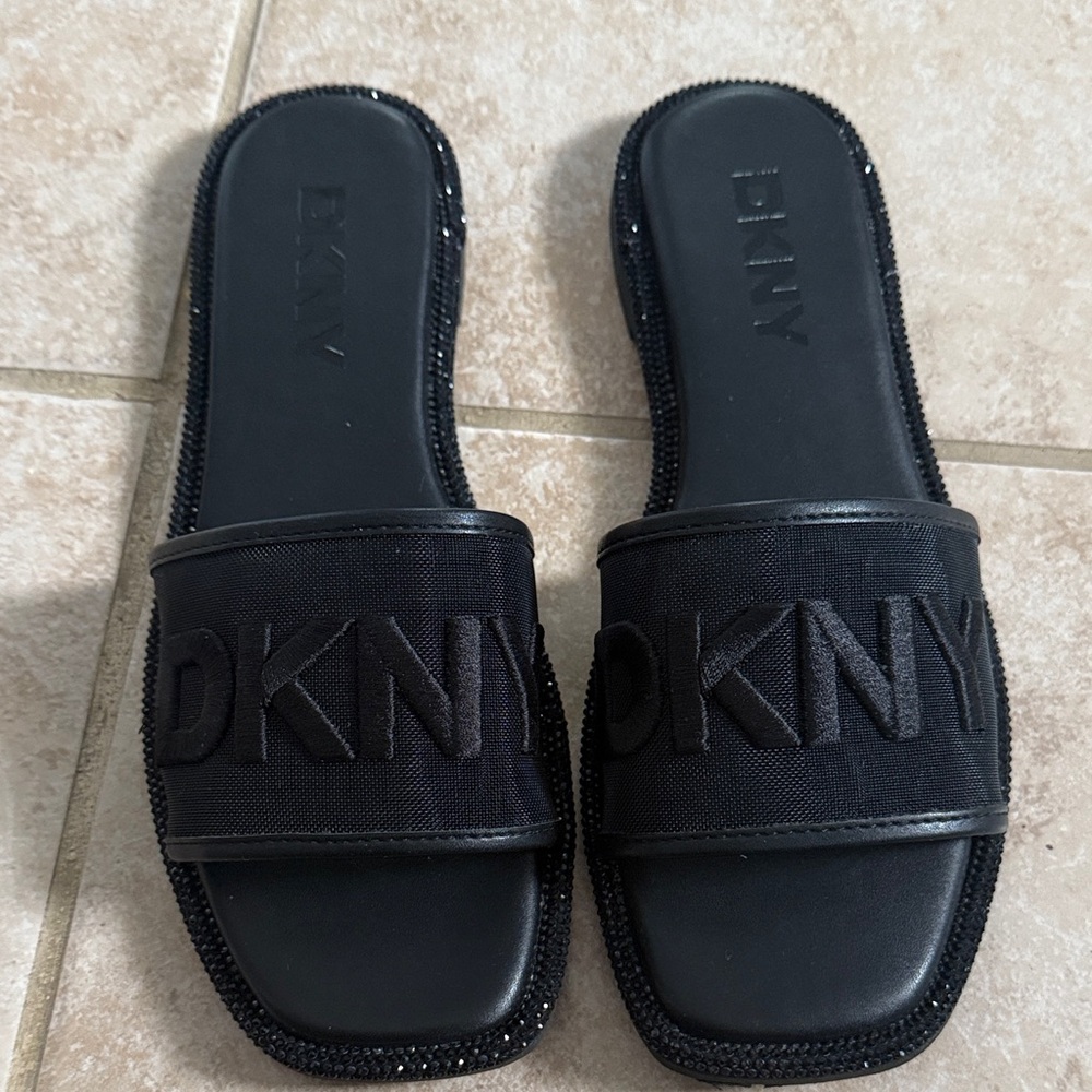 DKNY Black Embellished Slides
